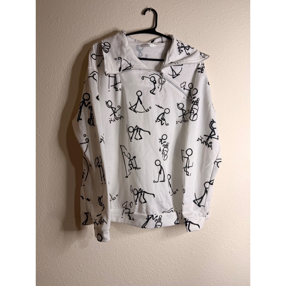ACEGOLFS Stick Figure Golf Sweatshirt Women's XL White Athleisure Zip Pullover